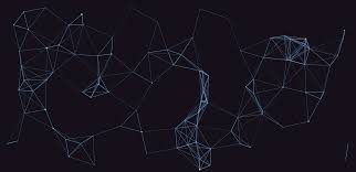 An abstract network of glowing blue connected lines and nodes on a dark background